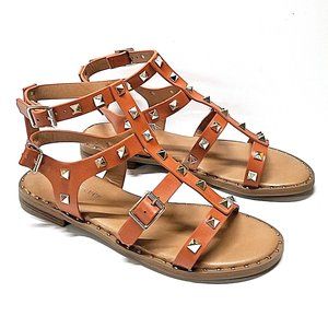 New Tan Gold Studs Gladiator Strappy Flat Sandals